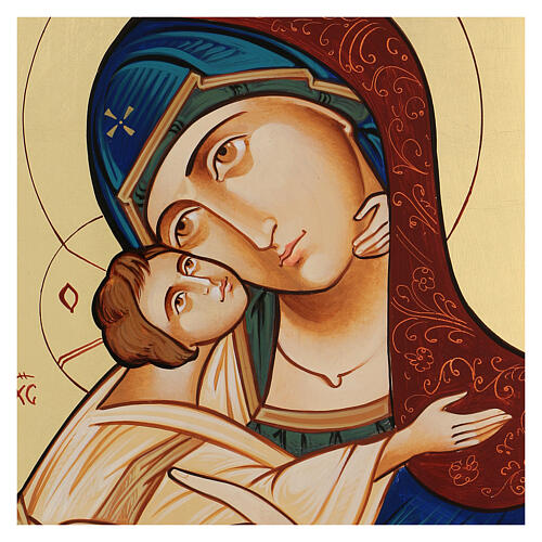 Icono Rumanía Virgen Glykophilousa 44x32 cm con niño fondo oro 2