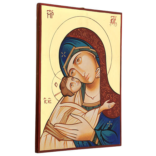 Icono Rumanía Virgen Glykophilousa 44x32 cm con niño fondo oro 3