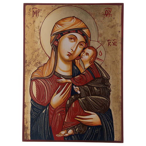 Ikone Gottesmutter mit Kind vor Goldgrund, Madre dei Mantellini, 44x32 cm 1
