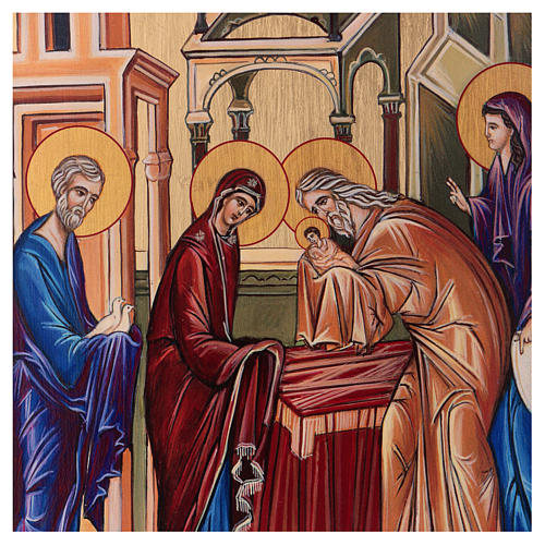 Ícone pintado à mão técnica bizantina sobre madeira Apresentação no Templo 19x26 cm 2