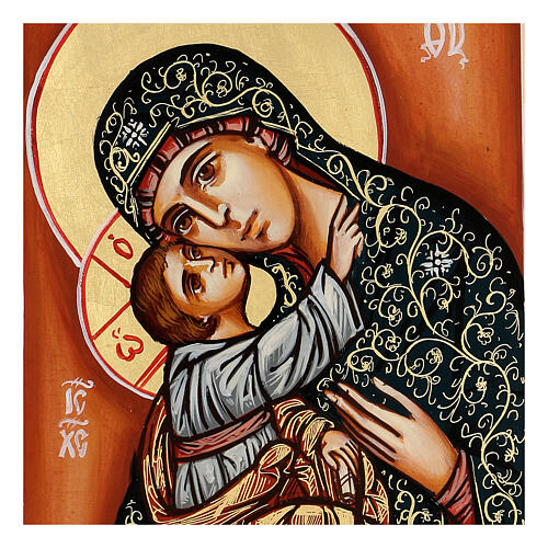 Rumänische Ikone Madonna mit Kind im grünen Mantel, 30x20 cm 2