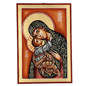 Carved icon of the Virgin Mary with green mantle and Baby Jesus 30x20 cm