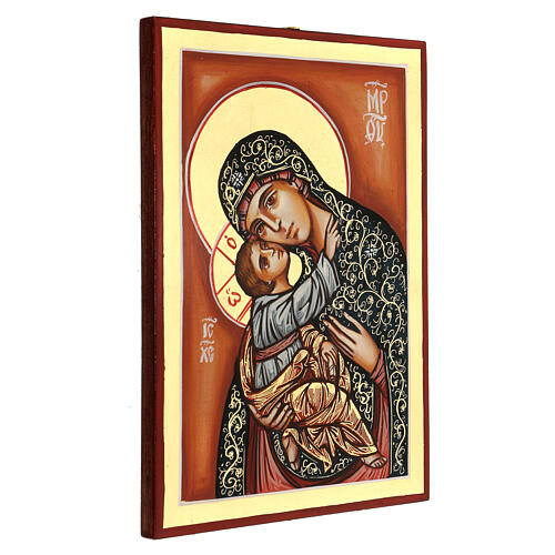 Carved icon of the Virgin Mary with green mantle and Baby Jesus 30x20 cm 3