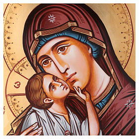 Icono Virgen con niño capa roja 45x30 cm Rumanía