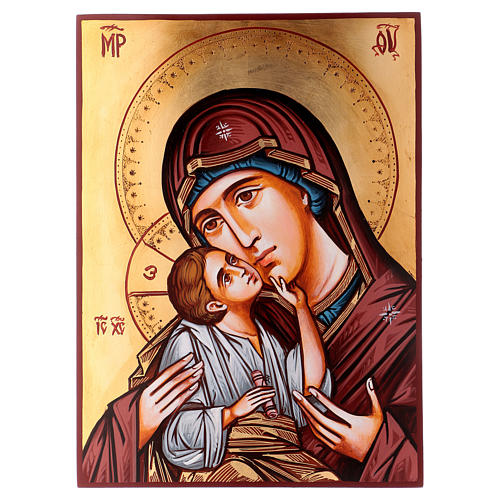 Icono Virgen con niño capa roja 45x30 cm Rumanía 1