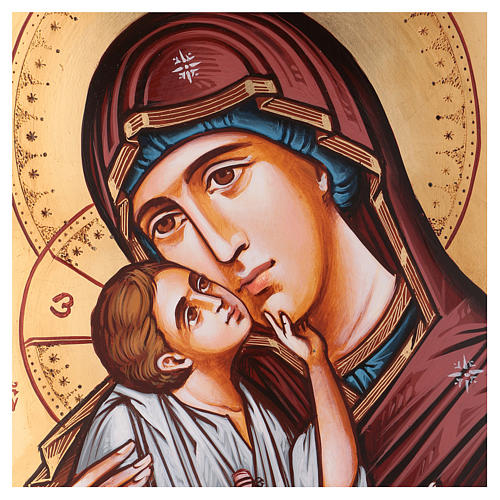 Icono Virgen con niño capa roja 45x30 cm Rumanía 2