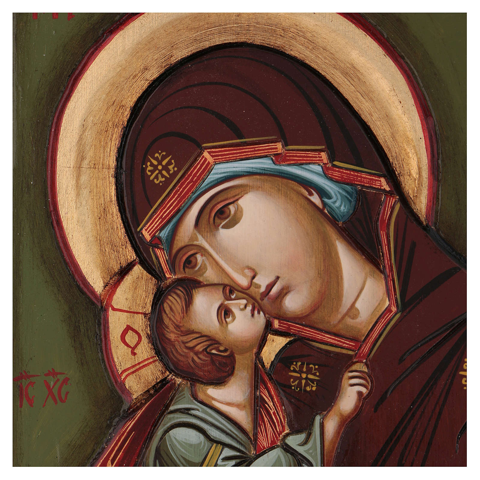 Carved icon of the Virgin Mary with red mantle and Baby | online sales