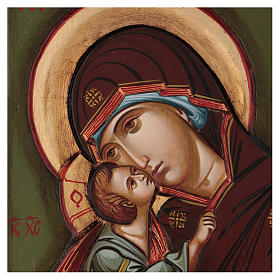Icono Virgen con niño capa roja tallada 45x30 cm Rumanía