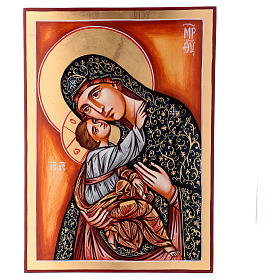Icono Virgen con niño capa verde 45x30 cm Rumanía