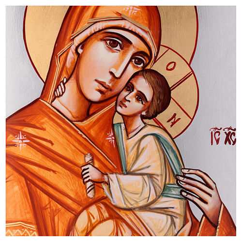 Icono Virgen con niño capa naranja 45x30 cm Rumanía 2