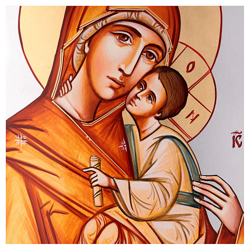 Rumänische Ikone Madonna mit Kind in orangefarbenen Mantel, 70x50 cm 2