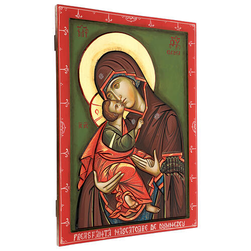 Icône Vierge à l'Enfant cape rouge bord rouge 70x50 cm Roumanie 3