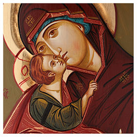 Ícones Pintados Roménia: Ícone Romeno Nossa Senhora Virgem Maria com o Menino Jesus manto vermelho 70x50 cm