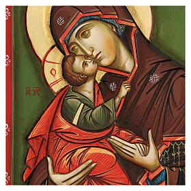 Ícone Romeno Nossa Senhora Virgem Maria com o Menino Jesus manto vermelho 70x50 cm