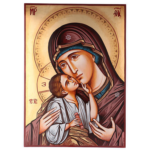 Icono Virgen con niño capa roja 70x50 cm Rumanía 1