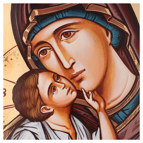 Ícone Nossa Senhora com Menino Jesus manto vermelho e fundo dourado 70x50 cm Roménia 2