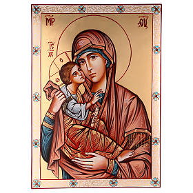 Rumänische Ikone Madonna mit Kind in rosafarbenen Mantel, 70x50 cm
