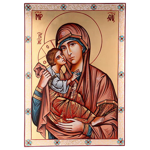 Icône Vierge à l'Enfant cape rose 70x50 cm Roumanie 1