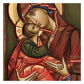 Icône entaillée Vierge à l'Enfant cape rouge 30x20 cm