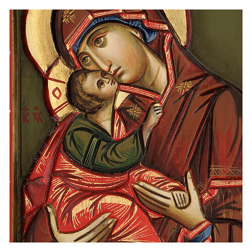 Icône entaillée Vierge à l'Enfant cape rouge 30x20 cm 2