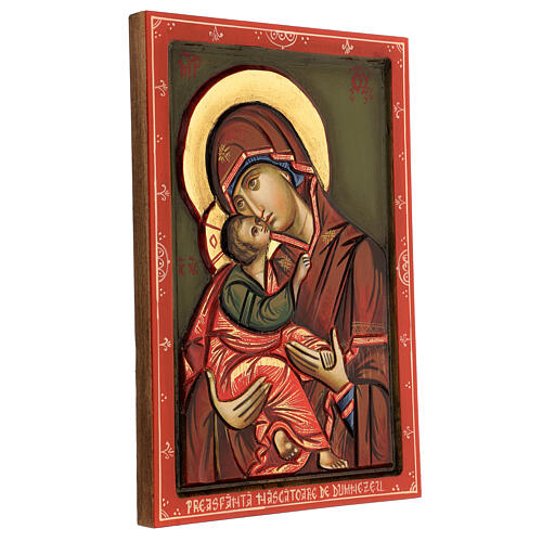 Icône entaillée Vierge à l'Enfant cape rouge 30x20 cm 3