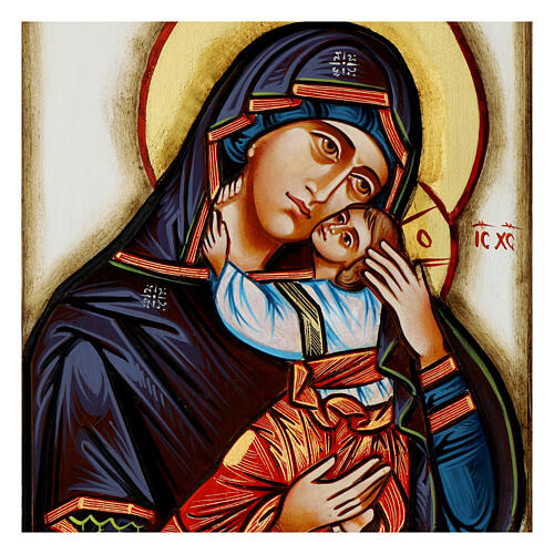 Rumänische Ikone, Madonna mit Kind, handgemalt und geschnitzt, 45x30 cm 2