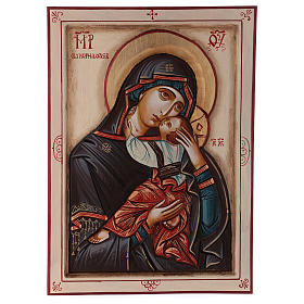 Ícones Pintados Roménia: Ícone pintado à mão e entalhado Nossa Senhora com o Menino Jesus 44x32 cm Roménia