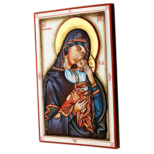 Ícone pintado à mão e entalhado Nossa Senhora com o Menino Jesus 44x32 cm Roménia 3