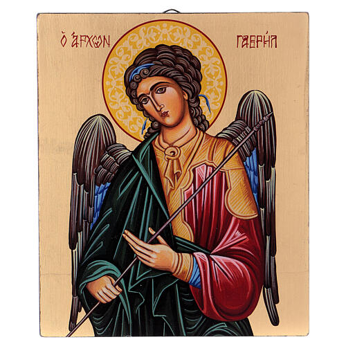 Hand painted icon Archangel Gabriel on golden background 18x14 cm Romania 1