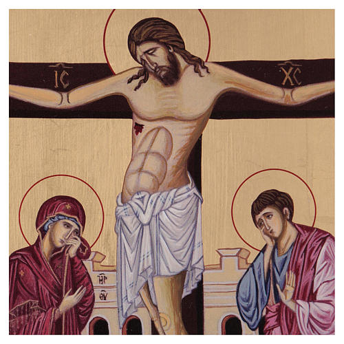 Rumänische Ikone, Kreuzigung Christi vor Goldgrund, handgemalt, 24x18 cm 2