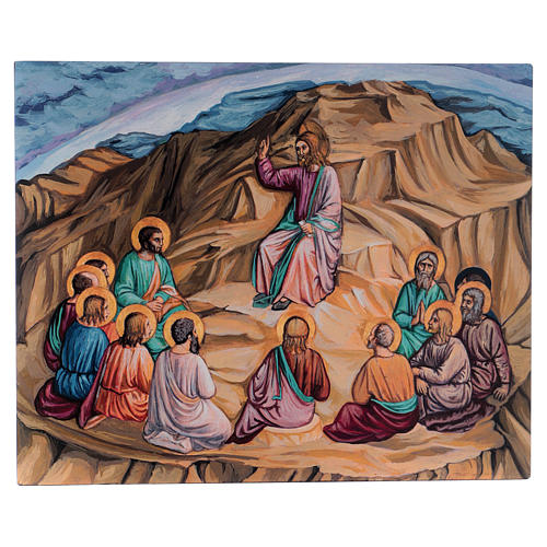 Ícone Discurso da Montanha pintado a mão fundo ouro 25x30 cm Roménia 1