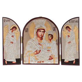 Tríptico Madre de Dios plateado 20x30 cm pintado Rumanía