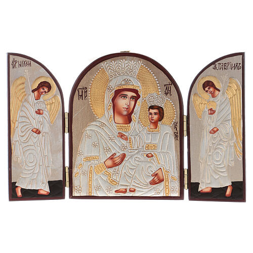 Tríptico Madre de Dios plateado 20x30 cm pintado Rumanía 1