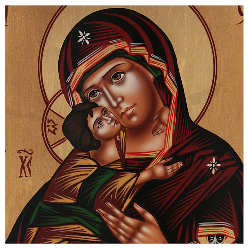 Rumänische Ikone, Gottesmutter von Vladimir, handgemalt, 30x25 cm 2