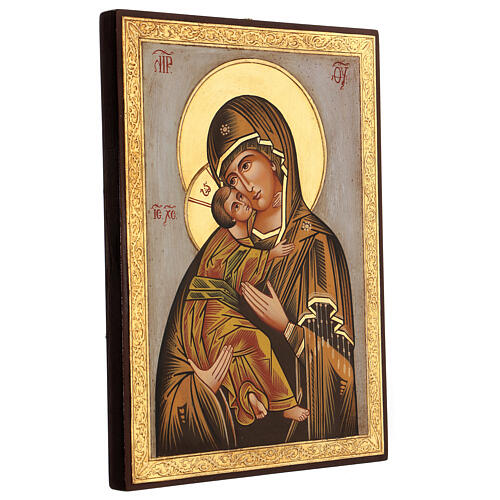 Icono Madre de Dios Vladimirskaja fondo blanco 30x25 cm pintado Rumanía 3