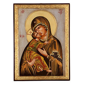 Icône Vierge de Vladimir fond blanc 30x25 cm peinte Roumanie