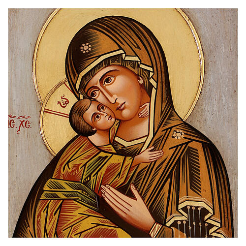 Icône Vierge de Vladimir fond blanc 30x25 cm peinte Roumanie 2