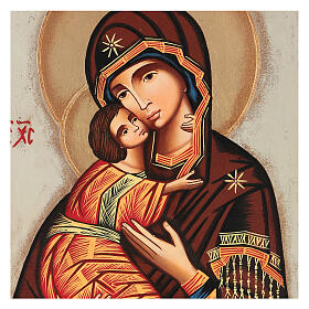 Ícones Pintados Roménia: Ícone Mãe de Deus de Vladimir fundo branco 30x25 cm pintado Roménia