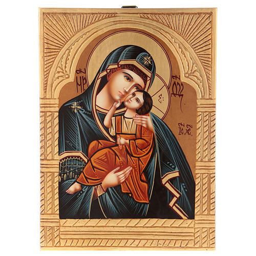 Icône Mère de Dieu Iaroslavskaja décorations dorées 30x20 cm peinte Roumanie 1