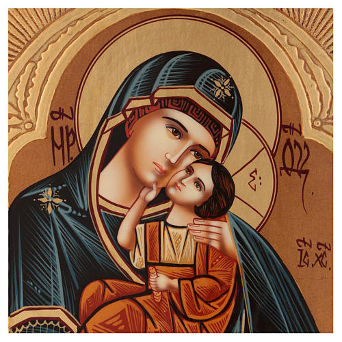 Icône Mère de Dieu Iaroslavskaja décorations dorées 30x20 cm peinte Roumanie 2