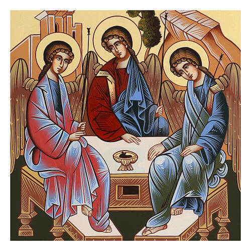 Ícone Santíssima Trindade 38x32 cm pintada à mão Roménia 2