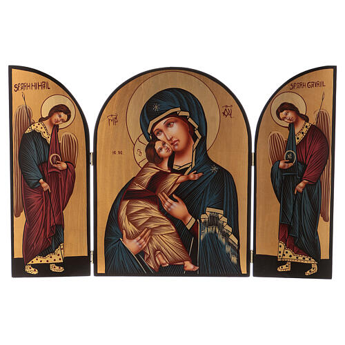 Tríptico Madre de Dios y Ángeles 40x60 cm pintado Rumanía 1