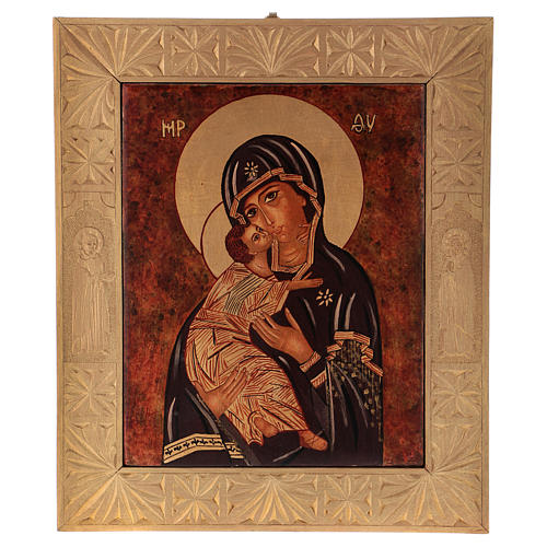 Icône Mère de Dieu Vladimir style ancien 40x30 cm peinte Roumanie 1