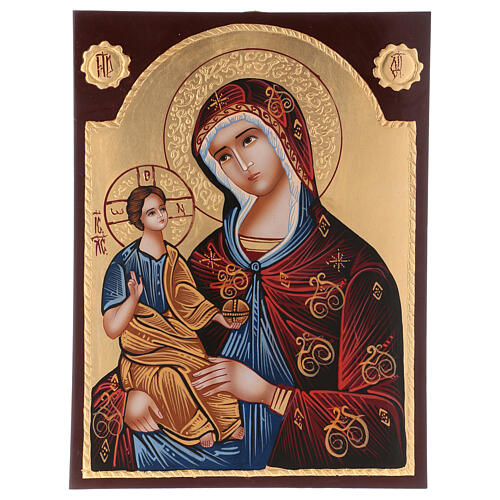 Icono Madre de Dios Hodighitria con fondo oro 40x30 cm pintado Rumanía 1