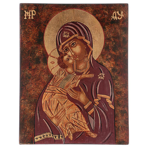 Icono Madre de Dios Vladimirskaja 35x30 cm pintado Rumanía 1