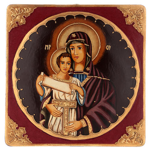 Rumänische Ikone Maria mit dem Jesuskind handbemalt, 25x25 cm 1