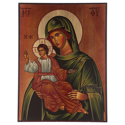 Icône Mère de Dieu d'Eleus Kikks 40x30 cm peinte Roumanie 1