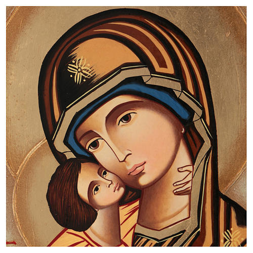 Ícone pintado Madre de Deus Vladimirskaja moldura entalhada Roménia 38x32 cm 2