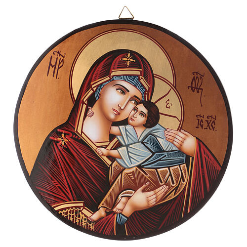 Icono redondo Madre de Dios Vladimirskaja diám. 28 cm pintado Rumanía 1