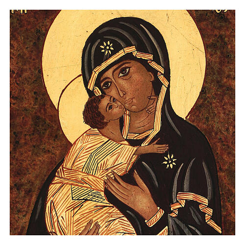 Ícone pintado Madre de Deus Vladimirskaja moldura entalhada dourada Roménia 38x32 cm 2
